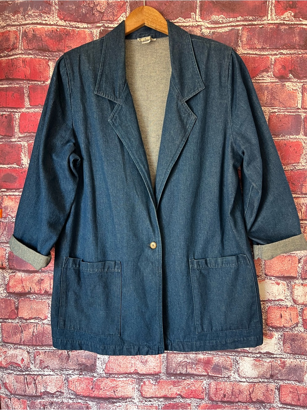 Vintage Hunters Run 100% Cotton Denim Blazer Jacket Medium Single Button